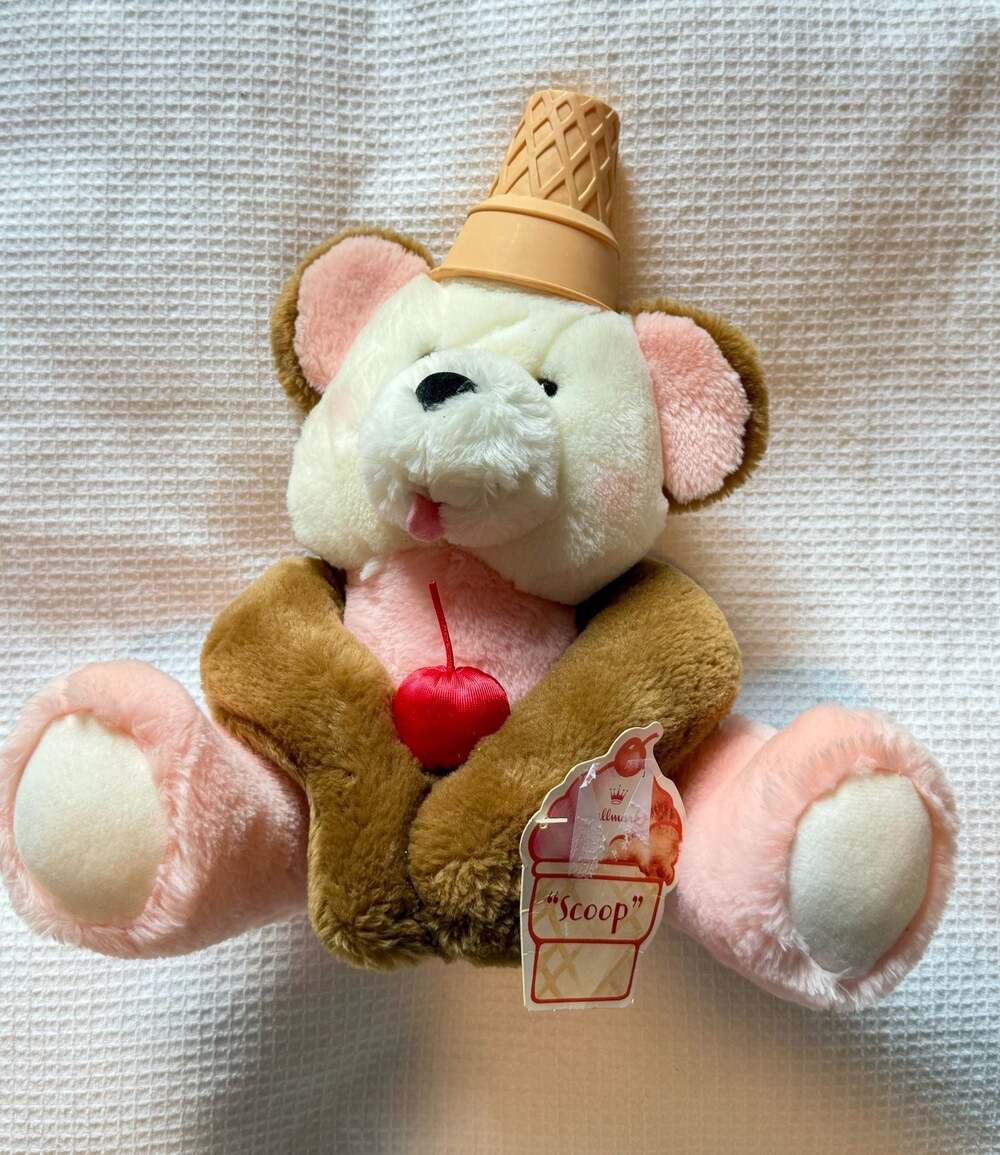 Vintage 1993 Hallmark "Scoop" Ice Cream Cone Teddy Bear Plush with Cherry